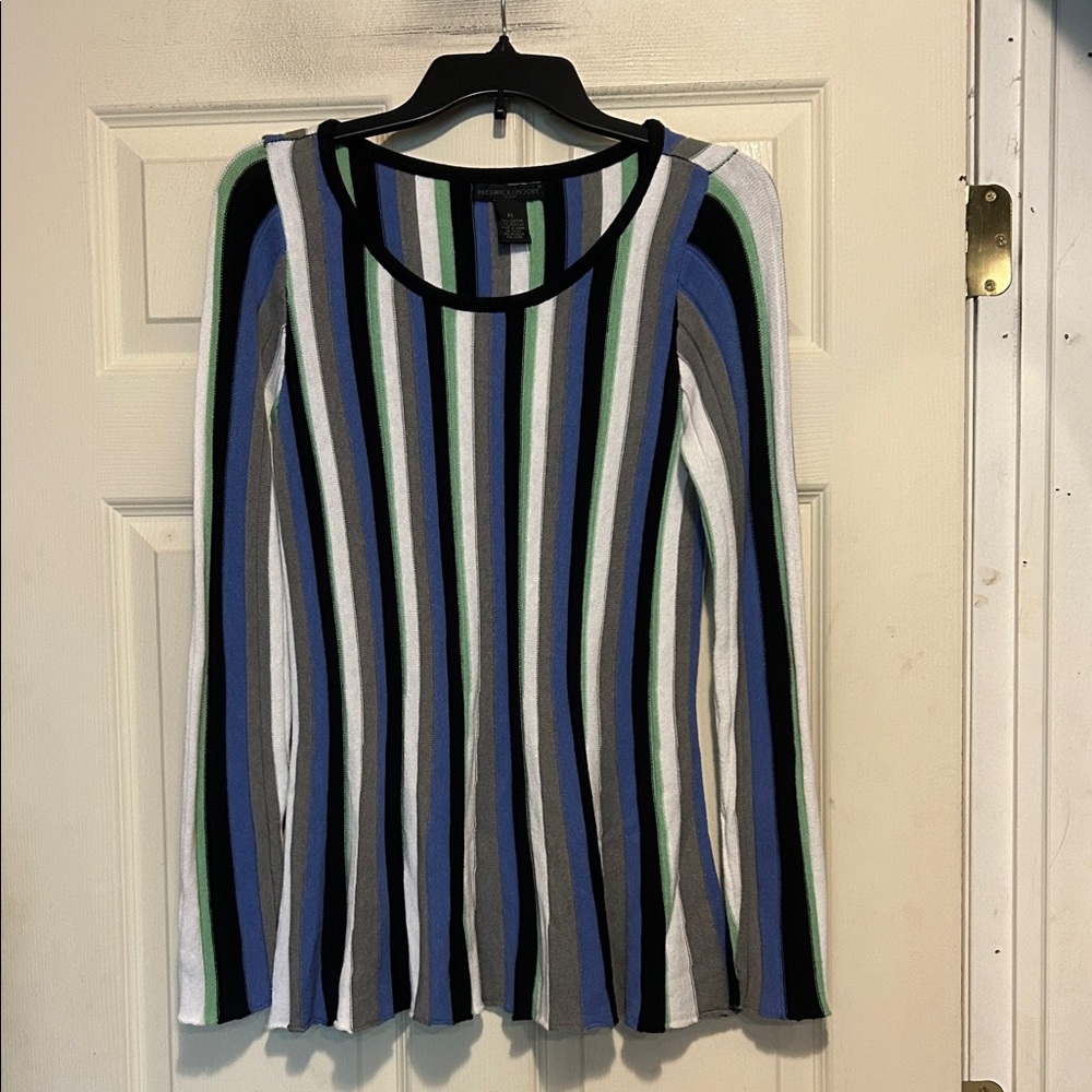 Preswick & Moore Blue Black and White Long Sleeve Sweater Size Petite Large